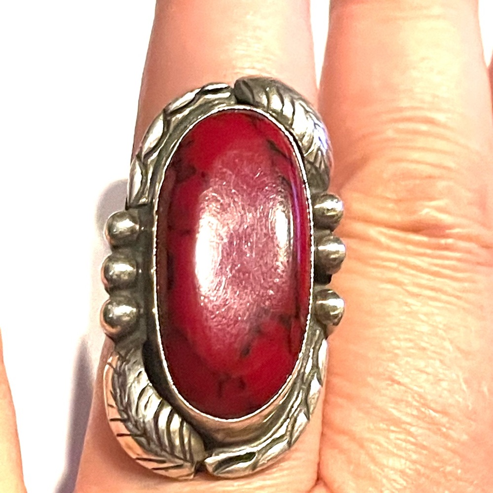Sterling Spider Jasper Southwestern Ring 7
